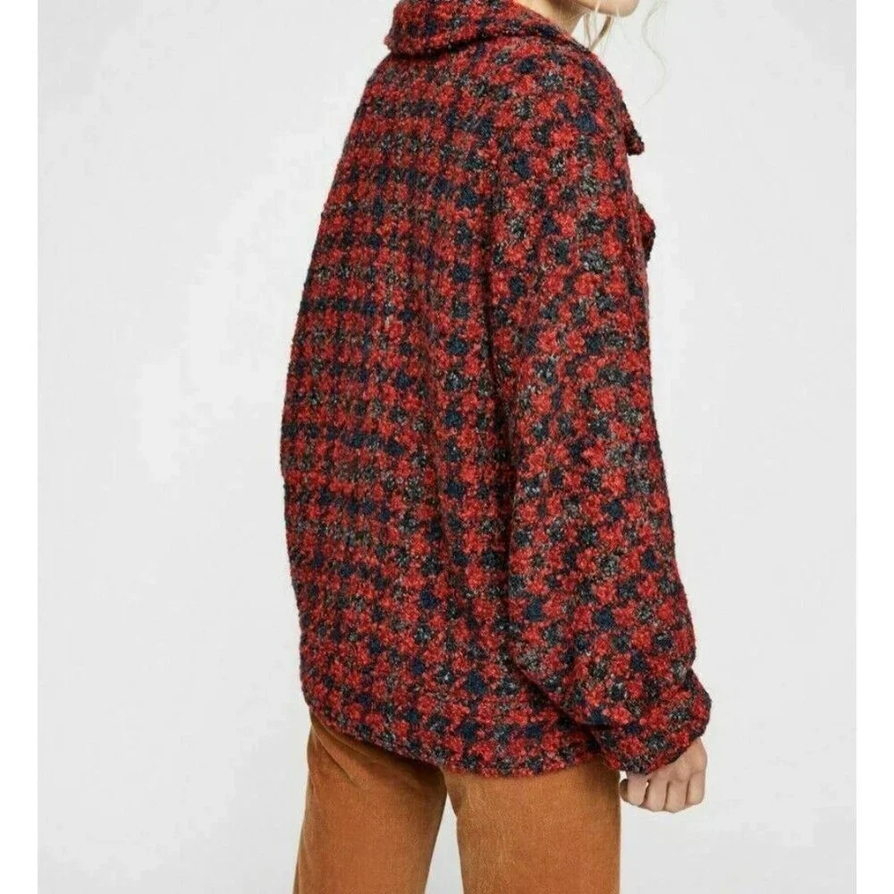 $348 FREE PEOPLE boucle baby tweed red coat S worn 3 times - Picture 2 of 7